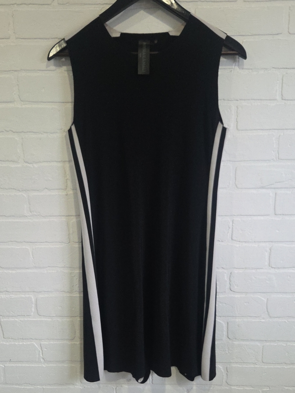 Norma Kamali Black Midi Dress with White Side Stripes
